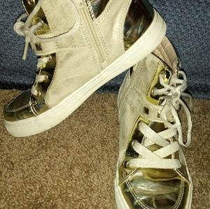 Girls Hightop Gold Washed Sneakers